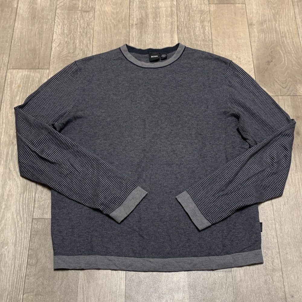 Mens BOSS Cashmere Wool Cotton Blend Stripe‎ Crewneck Lightweight Sweater
